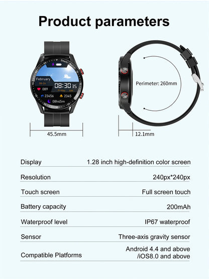 ECG+PPG Bluetooth Call Smart Watch for Men: Laser Health Monitoring, Blood Pressure, Fitness, Sports Watch, Waterproof Smartwatch with Box.