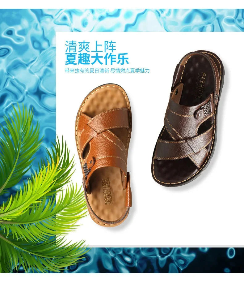 Men's Sandals 2023 Summer New Non-slip Genuine Leather Sandals Soft Slippers Zapatos Flat For Mens Casual Shoes Sandalias Hombre