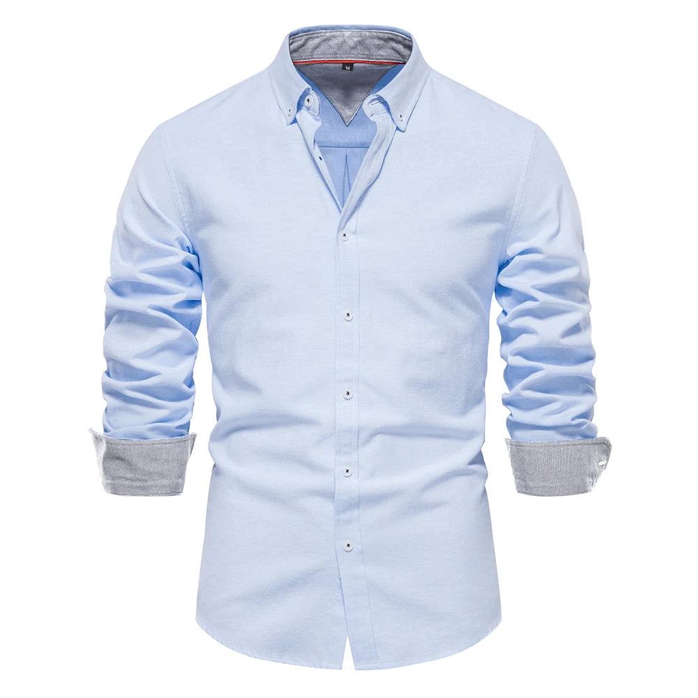 New Spring Cotton Blend Men's Oxford Shirt: Long Sleeve Button-Down Social & Business Casual Shirt for Men - 7 Colors