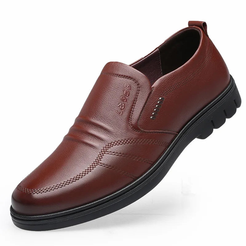 Men's Non-Slip Leather Slip-On Loafers: Black Driving Shoes - Dress Sneakers with Light Breathable Footwear, Available in 2 Colors