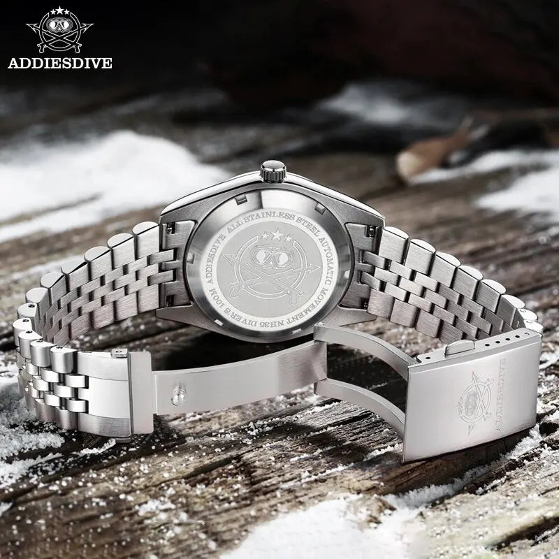 ADDIESDIVE Automatic Mechanical Watch Man Business Leisure Wristwatch NH35 Luxury Silver Luminous Waterproof Watches