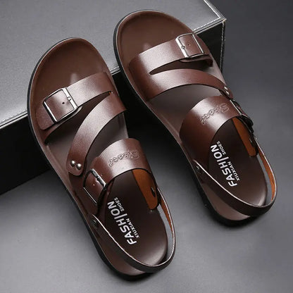 Simple Men's Sandals Solid Color PU Leather Men's Summer Shoes Casual Comfortable Open Toe Sandals Soft Beach Shoes Men's Sandal