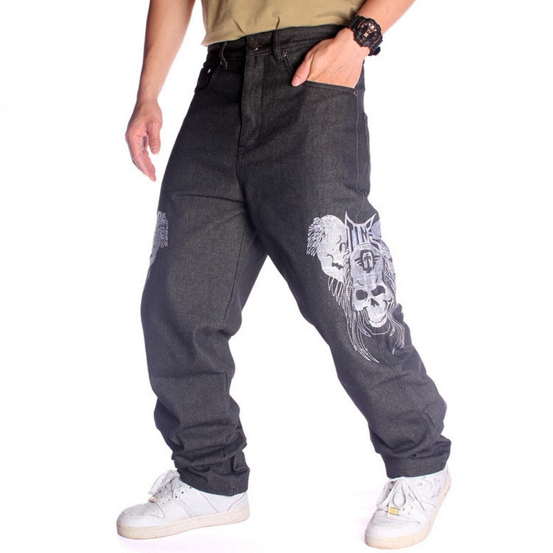 Men's Baggy Fashion Embroidery Black Loose Wide Legs Board Denim Pants - Collection 1 (8 Styles)