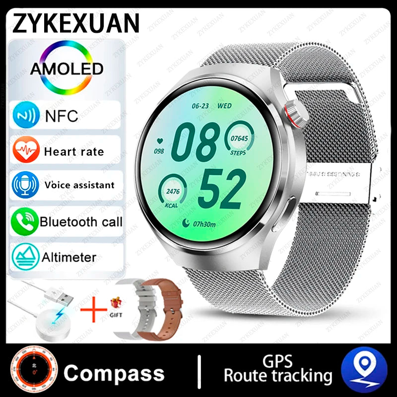 2024 New GPS Trajectory Smart Watch Men GT4 Pro 360*360 HD Heart rate IP68 Waterproof Smartwatch BT Call NFC Compass Watch 4 Pro