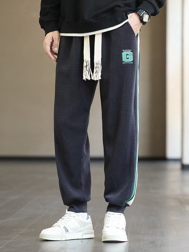 Men's Corduroy Baggy Joggers Fashion Letter Embroidery Sweatpants (3 Colors)