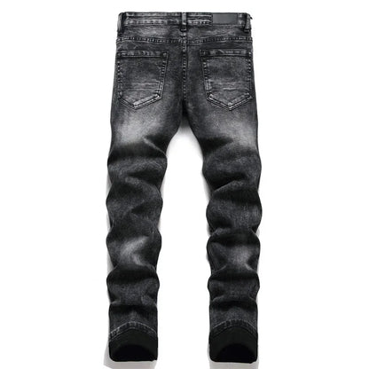 High Street Stretch Embroidery Men's Jeans: Ripped Streetwear, Punk Style, Slim Fit, Small Feet, Fashionable Denim Pants for Men - Collection 1 - 11 Colors/Styles