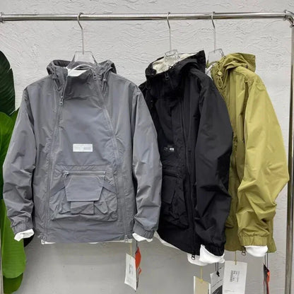 Men's Luxury Fashion Double Zip Hooded Outdoor Pocket Sportswear Jacket (3 Colors)