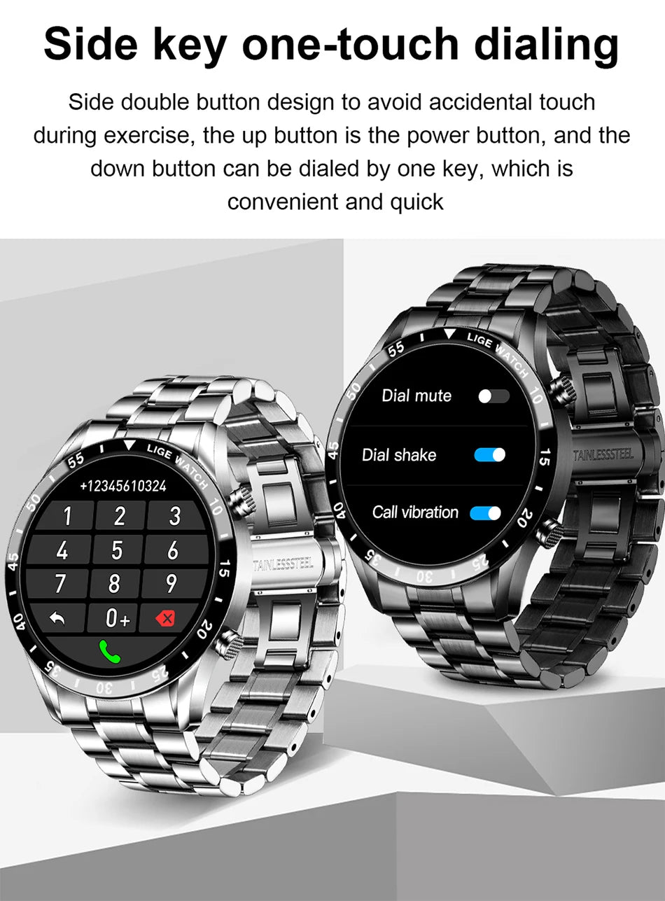 Smart Watch for Men: Full Circle Touch Screen, Bluetooth Call, Waterproof Sport Activity Fitness Tracker + Box