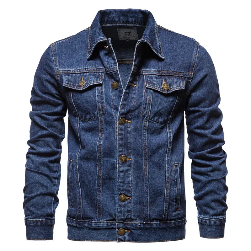 Men's Solid Slim Fit Cotton Casual Lapel Denim Jackets (3 Colors)