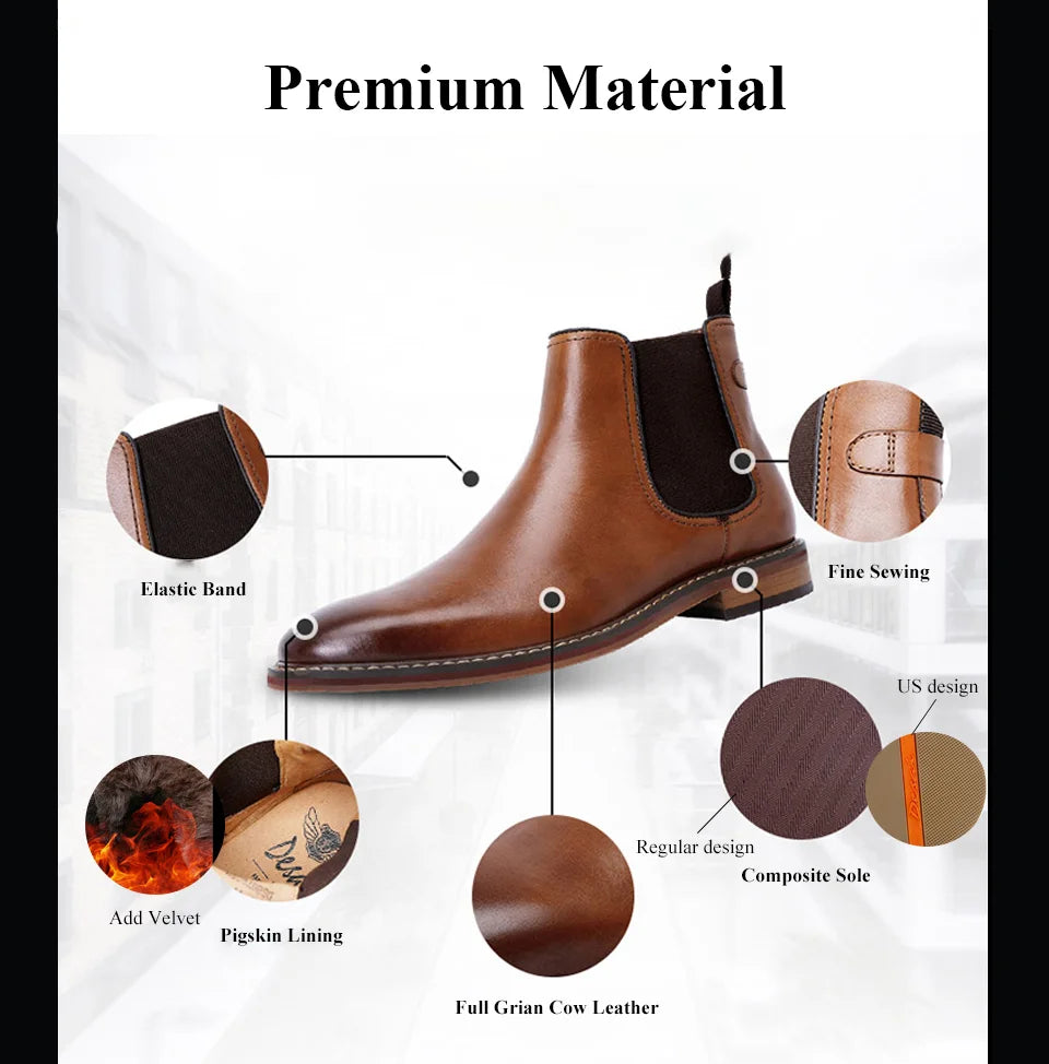 Desai Winter New Dress Chelsea Boots Genuine leather Fleece lined formal shoes Business work shoes Patent leather shoes Gifts