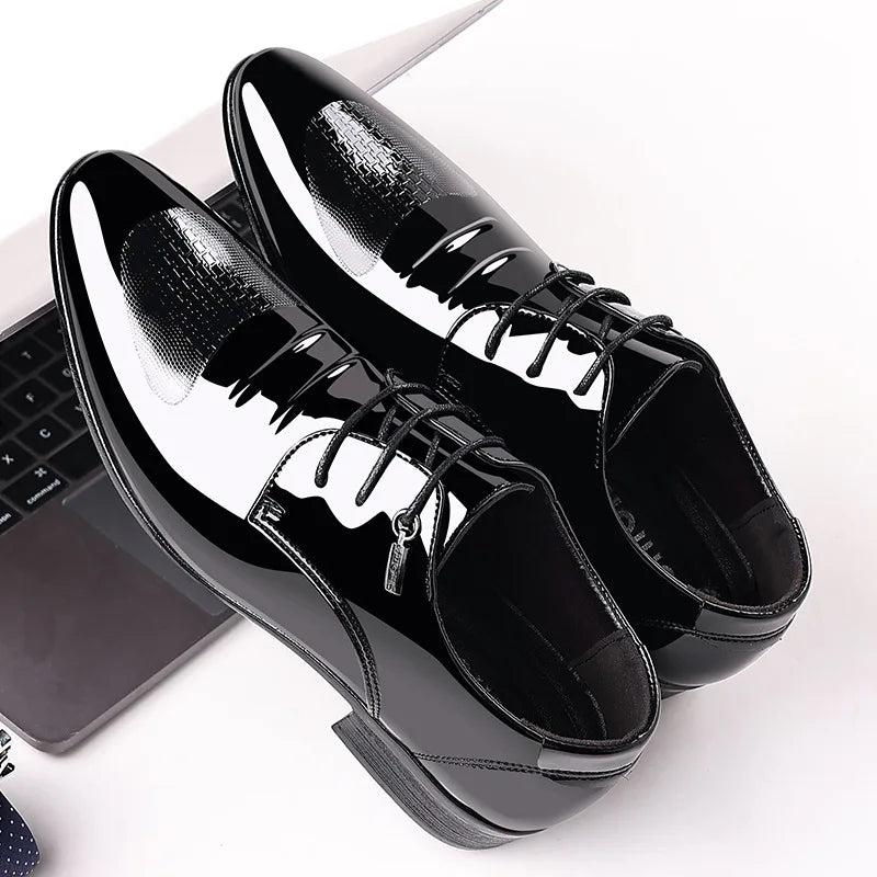 Luxury Business Oxford Leather Shoes Men Breathable Patent Leather Formal Shoes Plus Size Man Office Wedding Flats Male Black