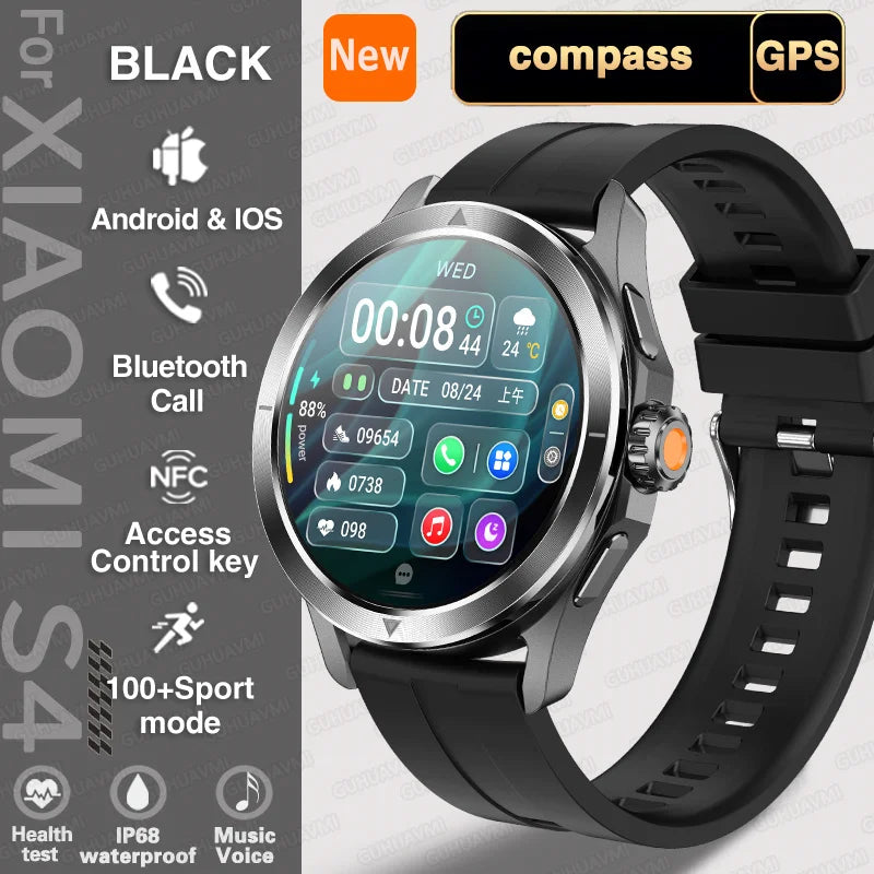 For Xiaomi S4 Ultra Outdoor Sports Smart Watch Men AMOLED Screen NFC GPS Compass Heart rate Waterproof Bluetooth Call SmartWatch