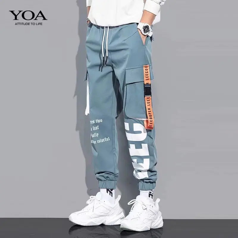 Men's Cargo Pants: Casual Hip Hop, Multiple Pockets, Streetwear Ribbons, Techwear Sweatpants - Collection 2 (15 Colors)