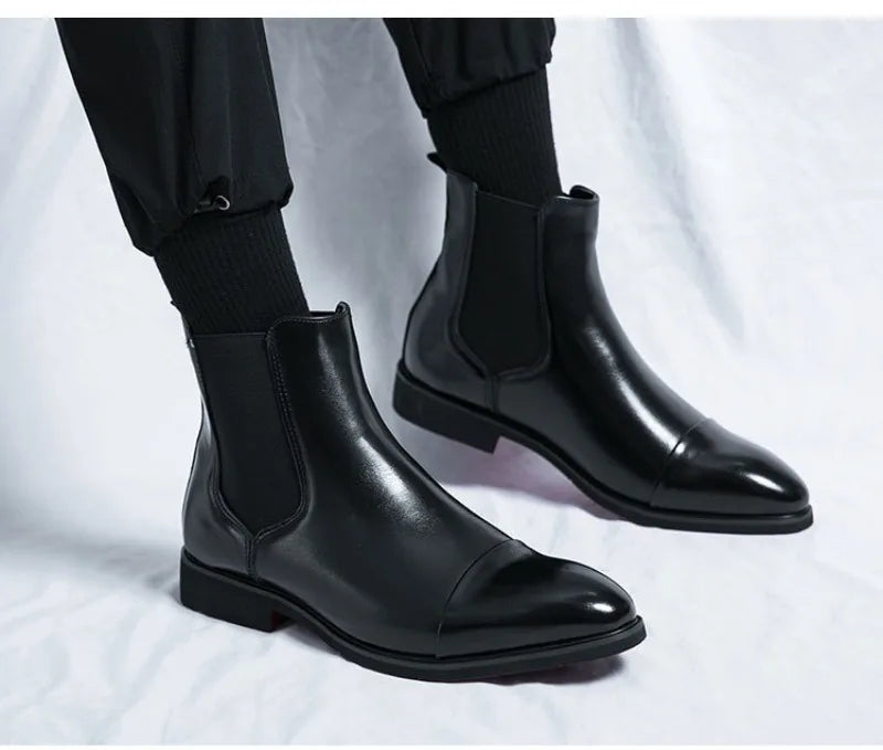 Men's Boots Luxury Brand Leather Boots Fashion High Top Chelsea Boot Business Dress Boots for Men Slip-On Ankle Botas Big Size47