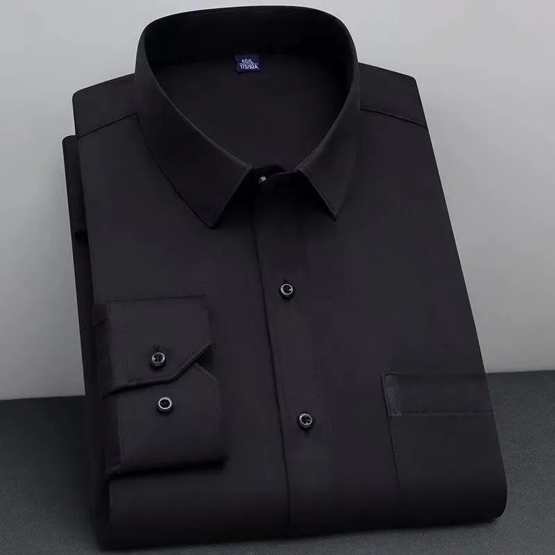 New Fashion Non-Iron Shirt: Anti-Wrinkle Classic Solid Business Casual Long Sleeve Soft Wear Men's Shirt - AEchoice - 8 colors