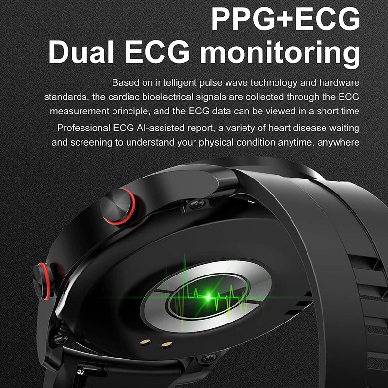 ECG+PPG Bluetooth Call Smart Watch for Men: Laser Health Monitoring, Blood Pressure, Fitness, Sports Watch, Waterproof Smartwatch with Box.