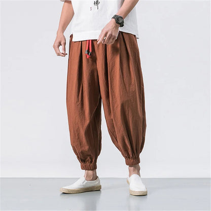 New Oversize Men's Loose Harem Pants: Autumn Chinese Linen Sweatpants, High Quality Casual Trousers - 3 Colors