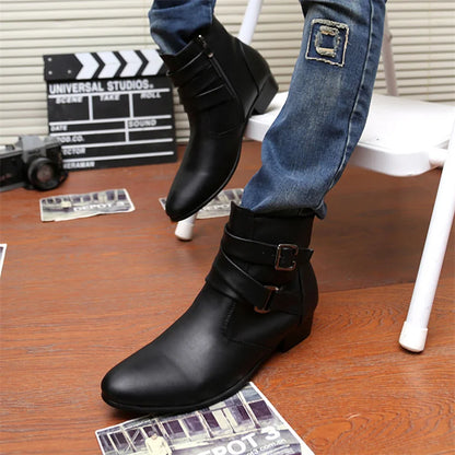Luxury Leather Chelsea Boots Men Designer White Dress Boots Men Casual High top Buckle Strap Formal Shoes Men Motorcycle Boots