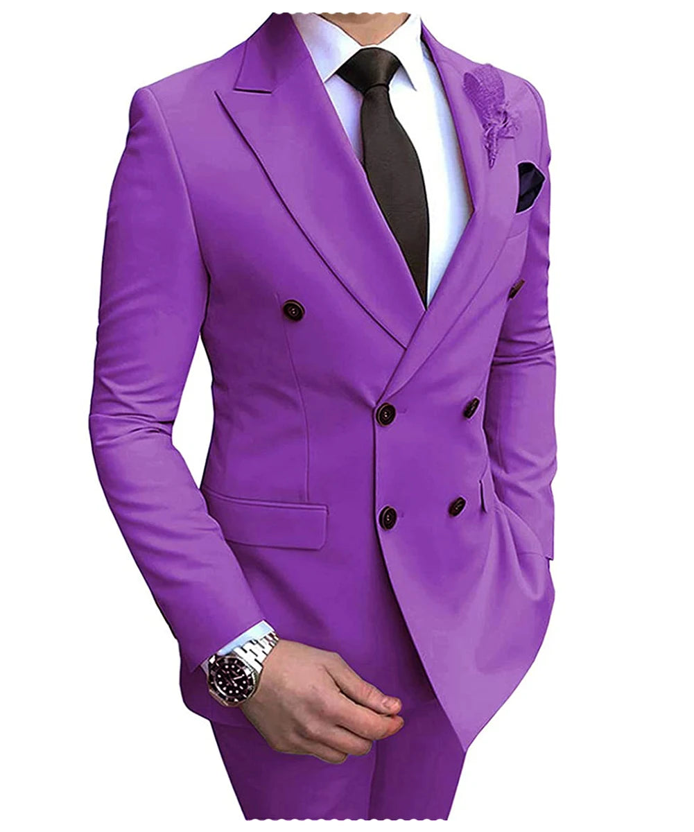 Men's Slim Fit 2 Pieces Double-Breasted Notch Lapel Suit (Blazer+Pants) - Collection 1 (7 Colors)