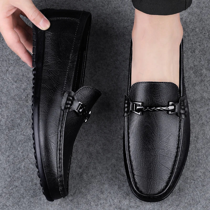 Genuine Leather Loafers Men Design Moccasin Fashion Slip On Soft Flat Casual Men Shoes Adult Male Footwear Handmade Boat Shoes