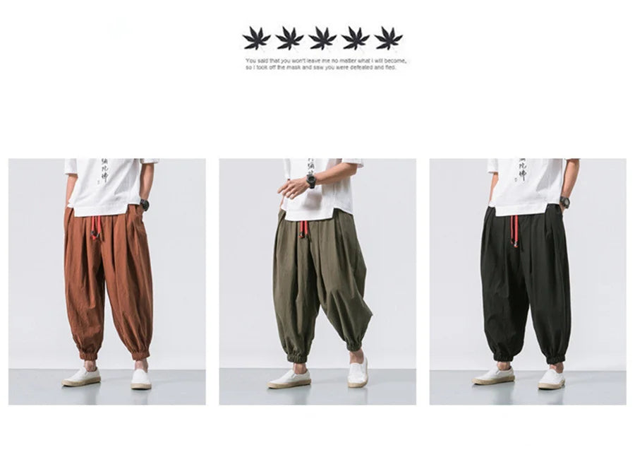 New Oversize Men's Loose Harem Pants: Autumn Chinese Linen Sweatpants, High Quality Casual Trousers - 3 Colors