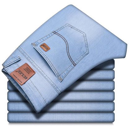 Men's Classic Style Business Casual Light Blue Stretch Cotton Denim (3 Colors)