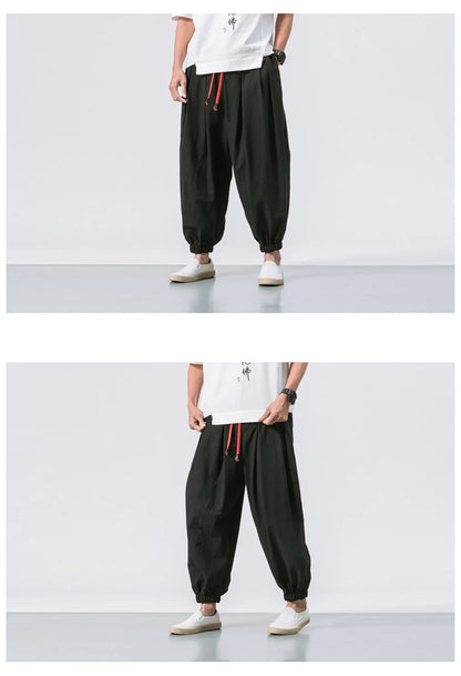 New Oversize Men's Loose Harem Pants: Autumn Chinese Linen Sweatpants, High Quality Casual Trousers - 3 Colors