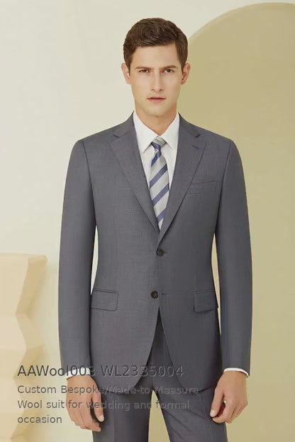 Mid Grey Textured Super 120’s Wool 2-Piece Suit – 280g Contemporary Tailoring