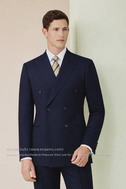 Indigo Super 110’s Wool Double-Breasted Peak Lapel Suit – 260g Contemporary Tailoring