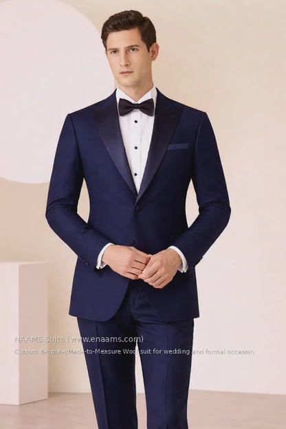 Textured Blue Super 120’s Wool Tuxedo – 280g Contemporary Evening Tailoring
