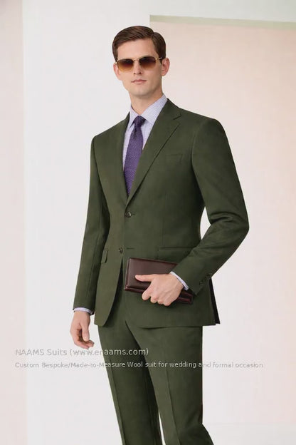 Olive Green Super 110’s Wool Suit – 280g Modern Tailoring