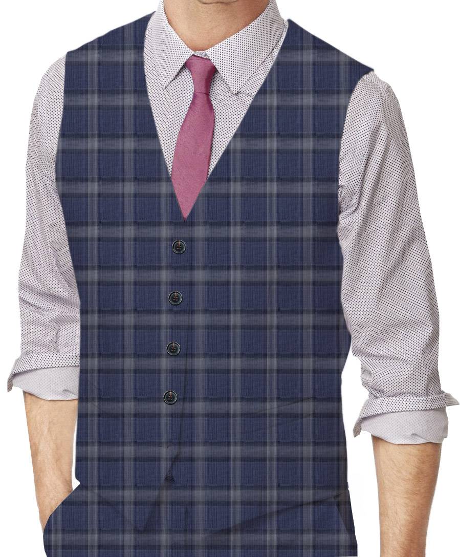 East Bay Blue Glencheck Made To Measure Vest - VBC0094_MTM_SV