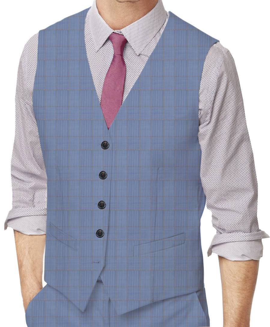 Polo Blue Glencheck Made To Measure Vest - VBC0096_MTM_SV