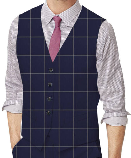 Bunting Blue Windowpane Made To Measure Vest - VBC0100_MTM_SV