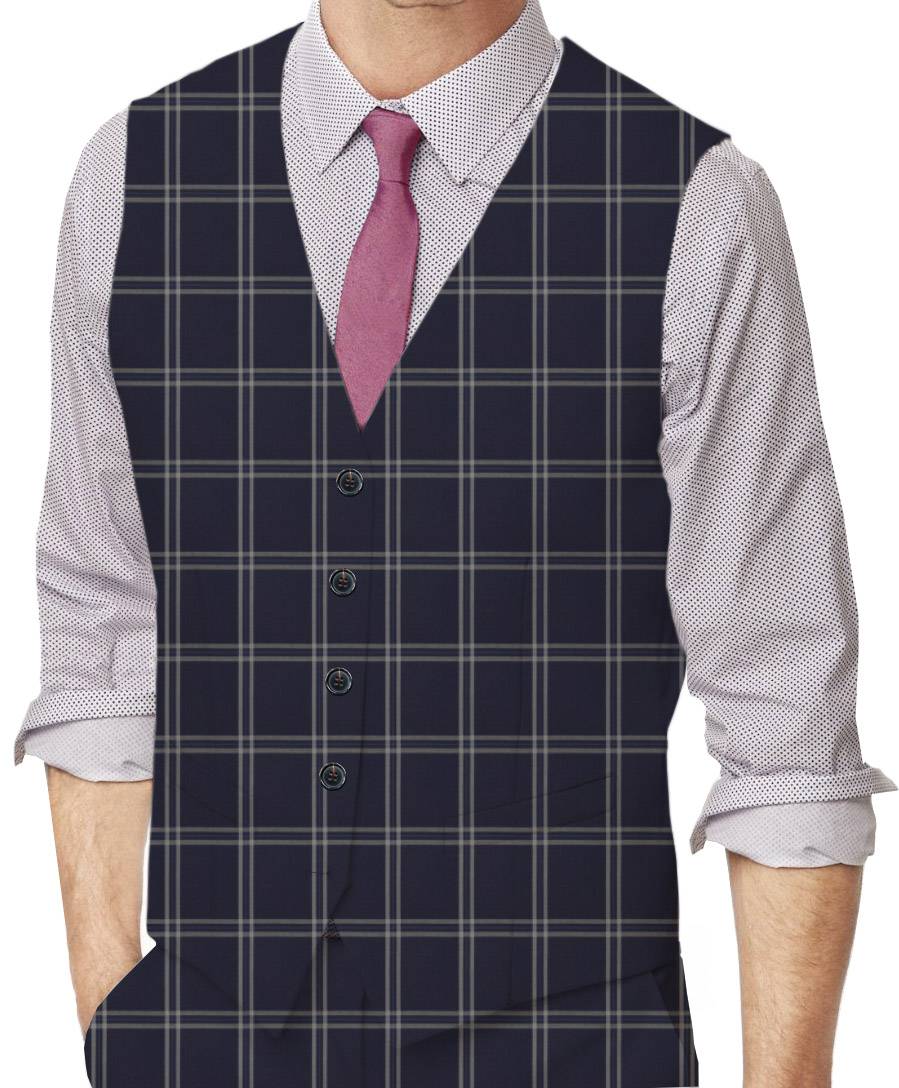 Black Rock Blue Windowpane Made To Measure Vest - VBC0101_MTM_SV