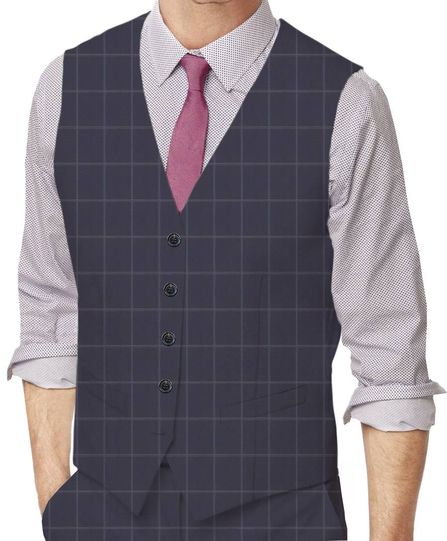 Gun Powder Violet Windowpane Made To Measure Vest - VBC0471_MTM_SV