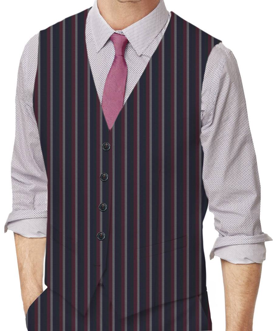 Navy & Red Chalkstripes Made To Measure Vest - VBC0427_MTM_SV