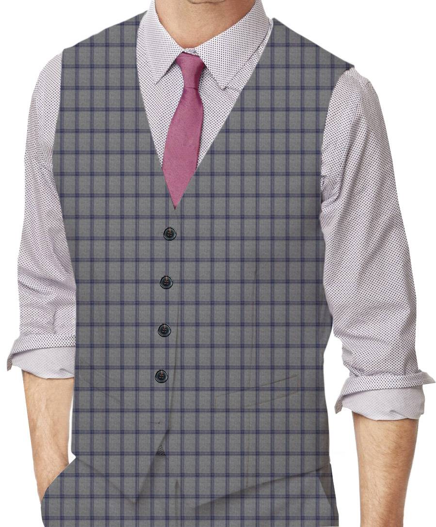 Grey Chateau Windowpane Made To Measure Vest - VBC0428_MTM_SV