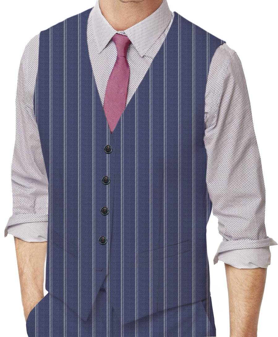 Chambray Blue Chalkstripes Made To Measure Vest - VBC0431_MTM_SV