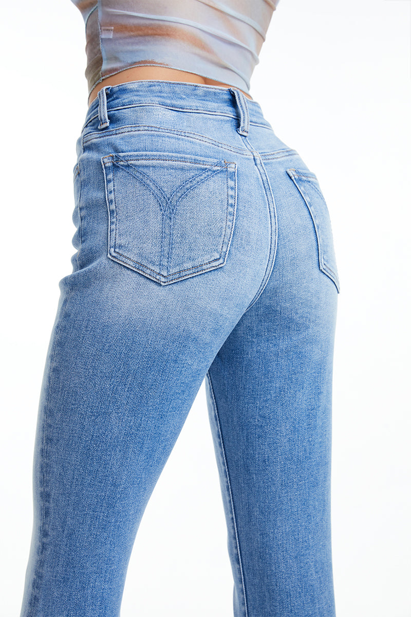 BAYEAS HIGH QUALITY HIGH RISE FLARE JEANS WITH SLIT - BYF1095