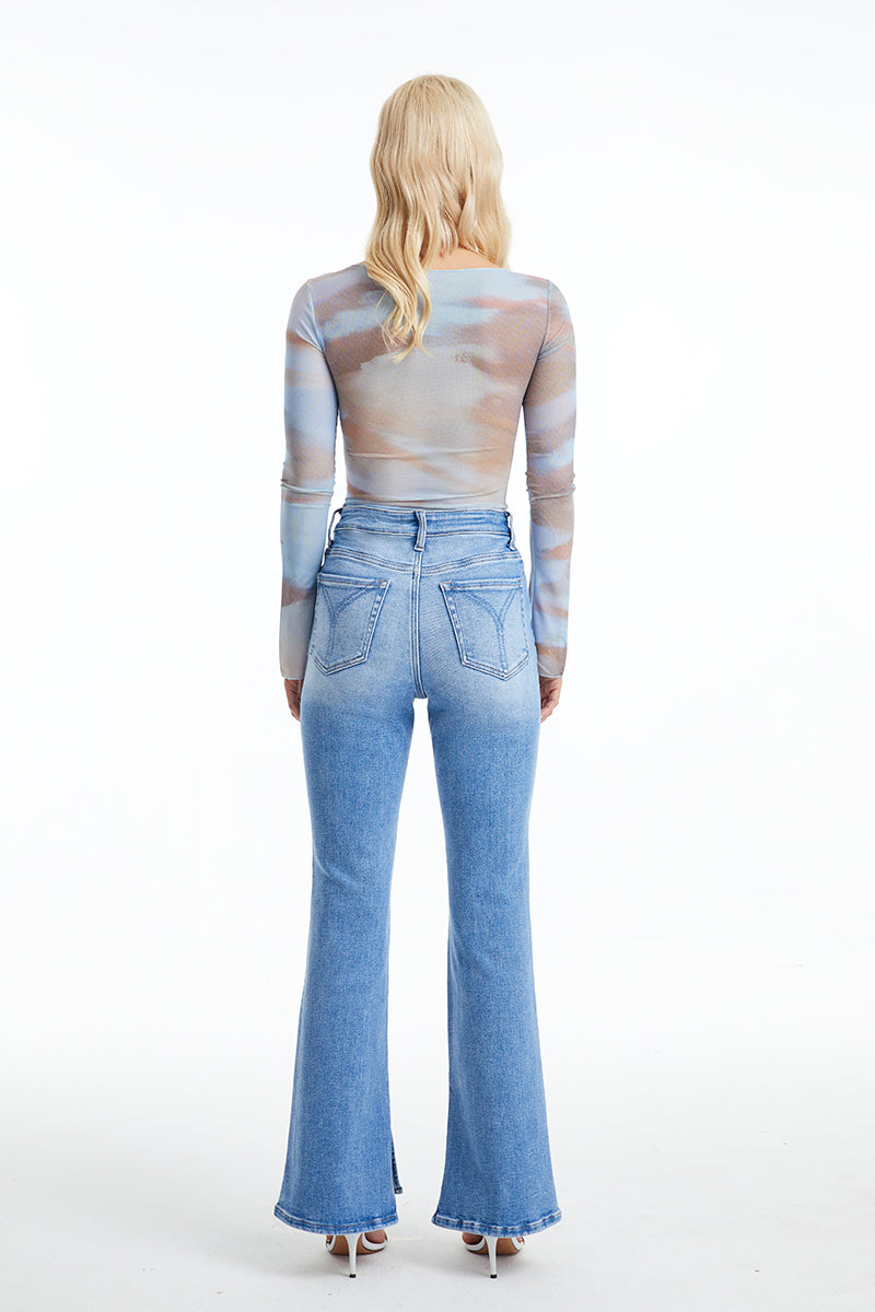 BAYEAS HIGH QUALITY HIGH RISE FLARE JEANS WITH SLIT - BYF1095