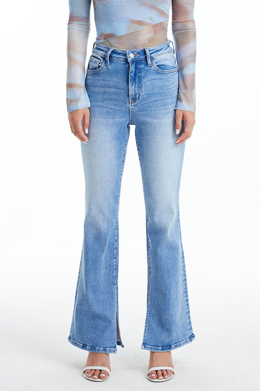 BAYEAS HIGH QUALITY HIGH RISE FLARE JEANS WITH SLIT - BYF1095