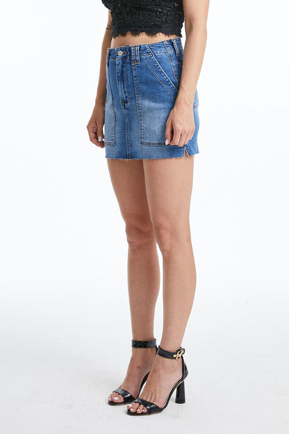 BAYEAS HIGH QUALITY DARK BLUE SHORT DENIM SKIRT WITH POCKETS - BYK7021-MB
