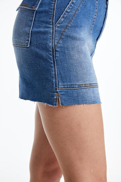 BAYEAS HIGH QUALITY DARK BLUE SHORT DENIM SKIRT WITH POCKETS - BYK7021-MB