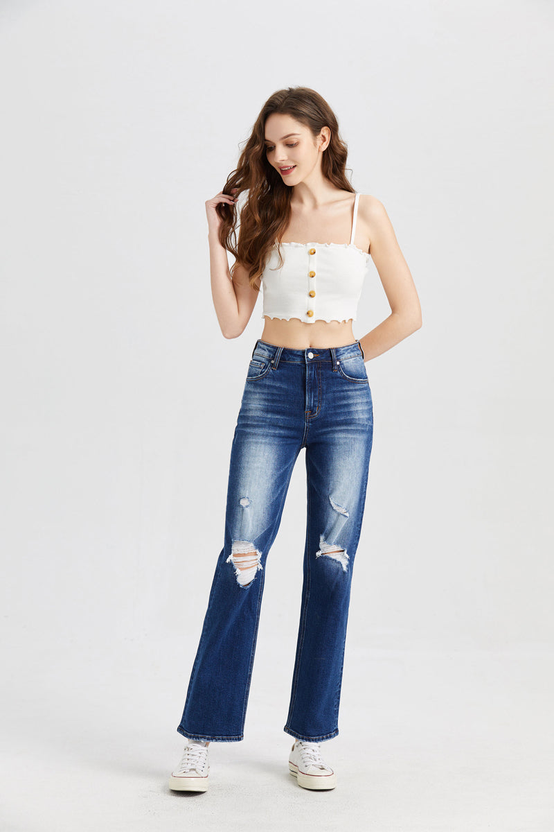 BAYEAS HIGH QUALITY HIGH RISE STRAIGHT LEG JEANS - BYT5027