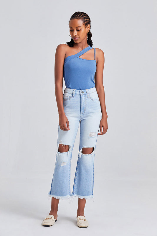 BAYEAS HIGH QUALITY HIGH RISE STRAIGHT RIPPED JEANS - BYT5120