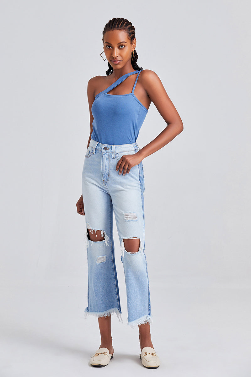 BAYEAS HIGH QUALITY HIGH RISE STRAIGHT RIPPED JEANS - BYT5120