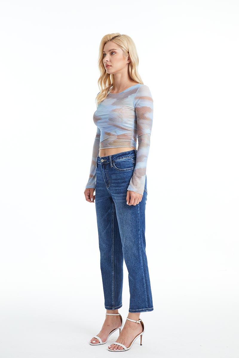 BAYEAS HIGH QUALITY DARK BLUE HIGH RISE STRAIGHT JEAN - BYT5145-DB