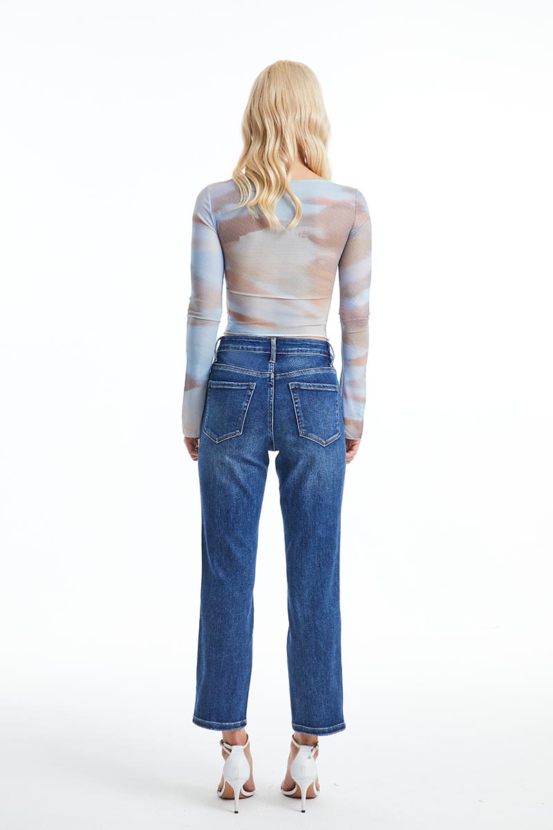 BAYEAS HIGH QUALITY DARK BLUE HIGH RISE STRAIGHT JEAN - BYT5145-DB