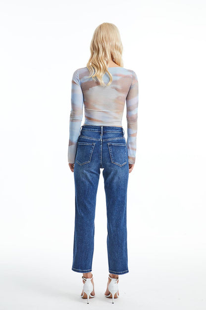 BAYEAS HIGH QUALITY DARK BLUE HIGH RISE STRAIGHT JEAN - BYT5145-DB